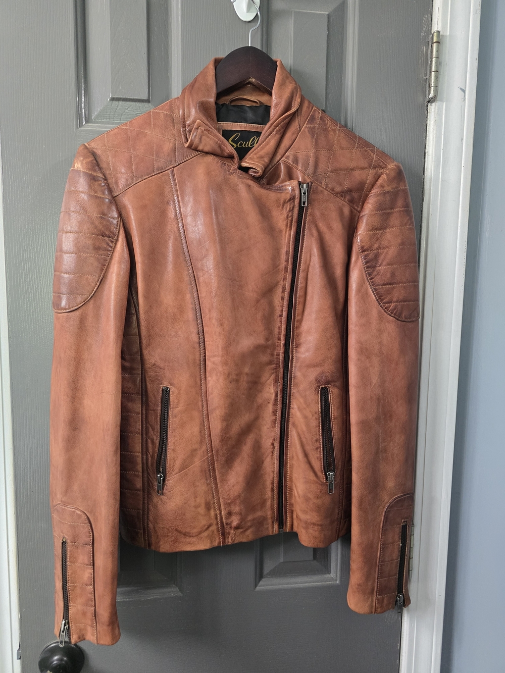 Scully Women's Brown Leather Asymmetrical Zip Jacket